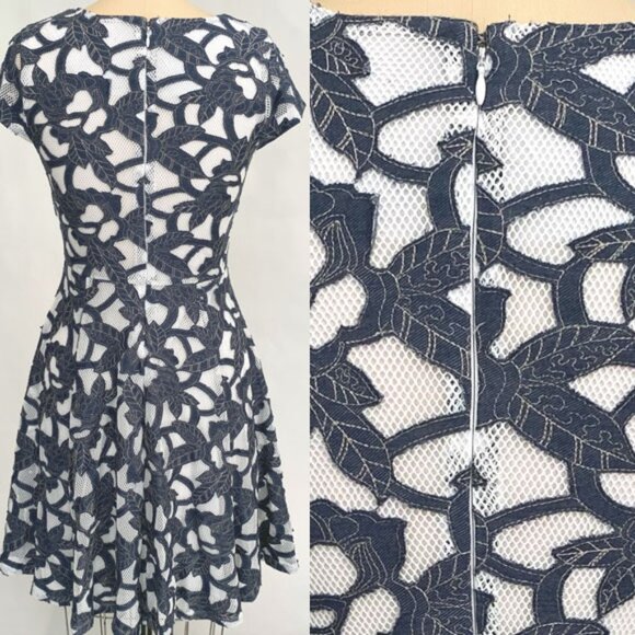 NWT Maison Jules Denim Laser-Cut Embroidery Mesh Fit & Flare Dress Size S - Picture 4 of 14